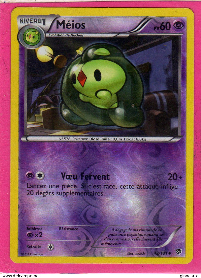 Carte Pokemon Francaise 2013 Noir Et Blanc Explosion Plasma 43/101 Meios 60pv Reverse Bon Etat - Schwarze Und Weiße