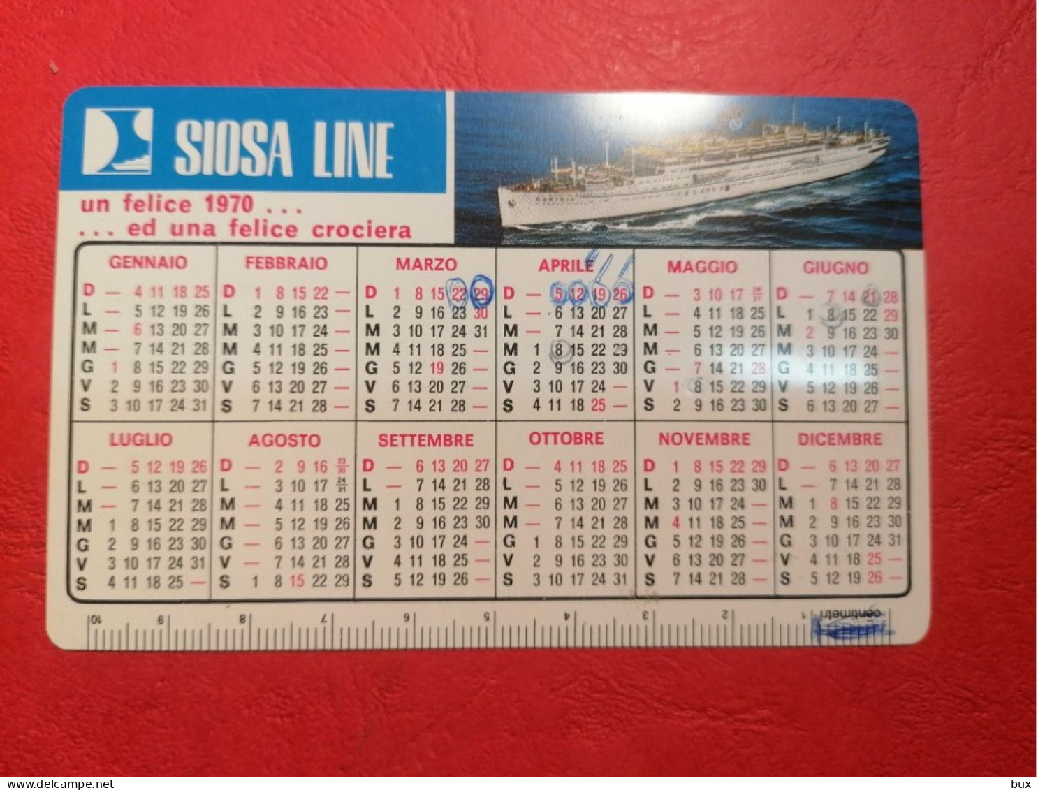 1970 Siosa Line Motonave Da Crociera Nave Ship Calendario Pubblicitario - Tamaño Pequeño : 1961-70