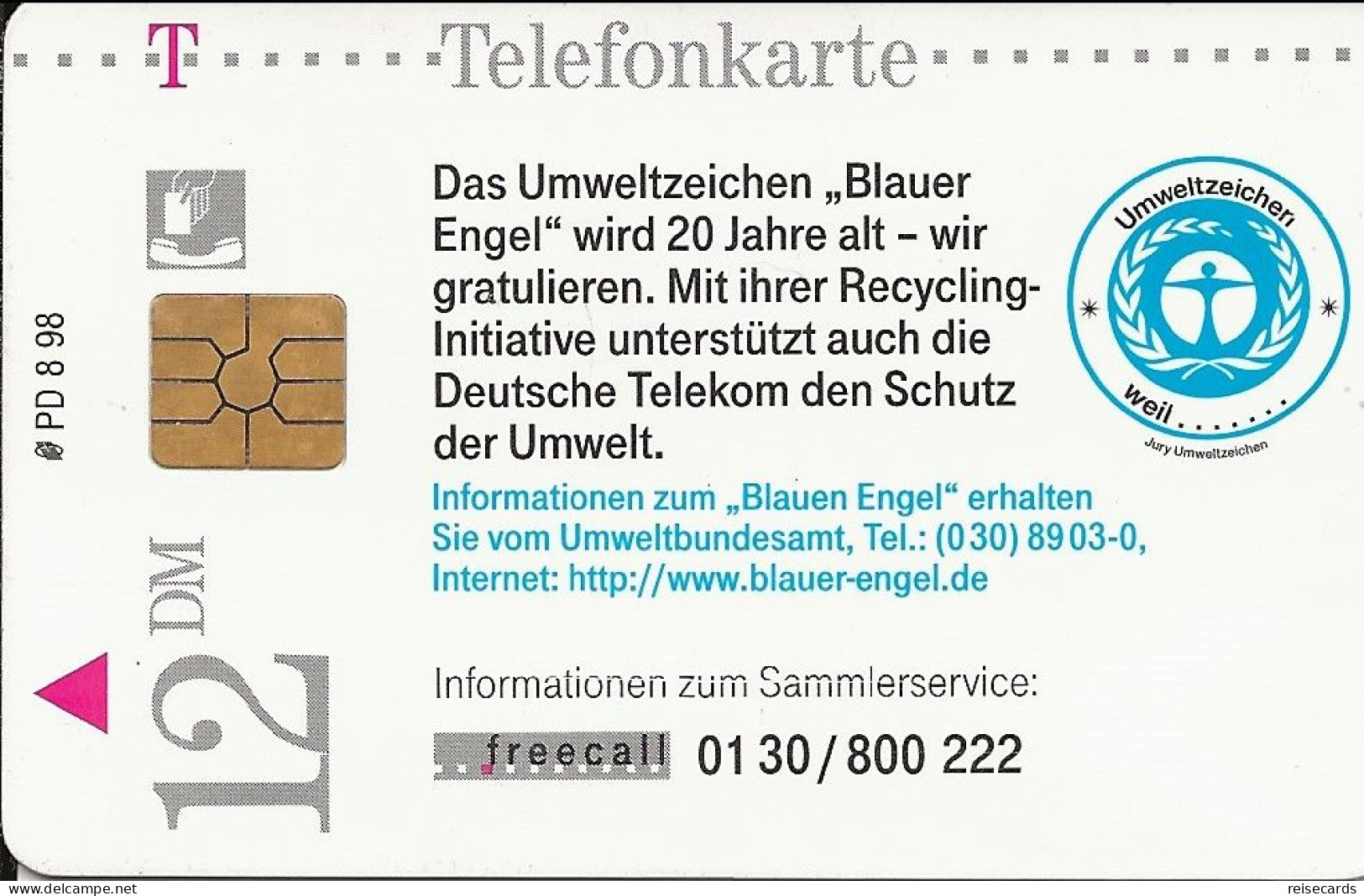 Germany: Telekom PD 8 98 Umweltzeichen "Blauer Engel" - P & PD-Reeksen : Loket Van D. Telekom