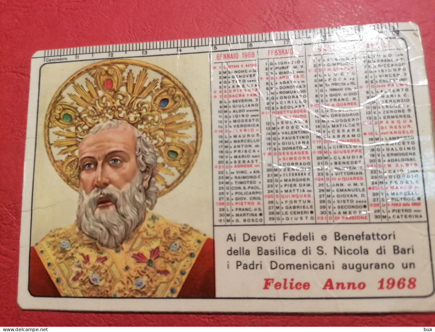 1968 Santo Nicola Bari Calendario Tascabile Con Agrinzatura - Small : 1961-70