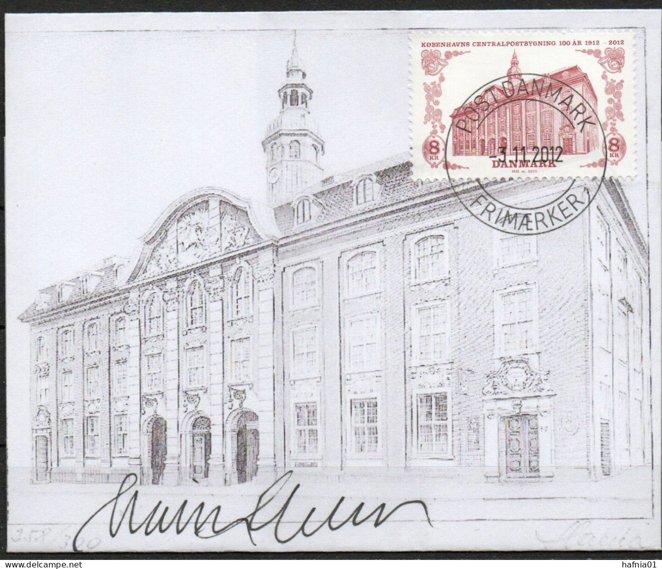 Martin Mörck. Denmark 2012. 100 Anniv Main Post Office, Copenhagen. Michel 1718 On Special Cover. Signed - Covers & Documents