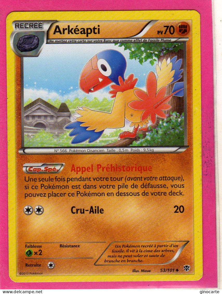 Carte Pokemon Francaise 2013 Noir Et Blanc Explosion Plasma 53/101 Arkeapti 70pv Bon Etat - Negro Y Blanco