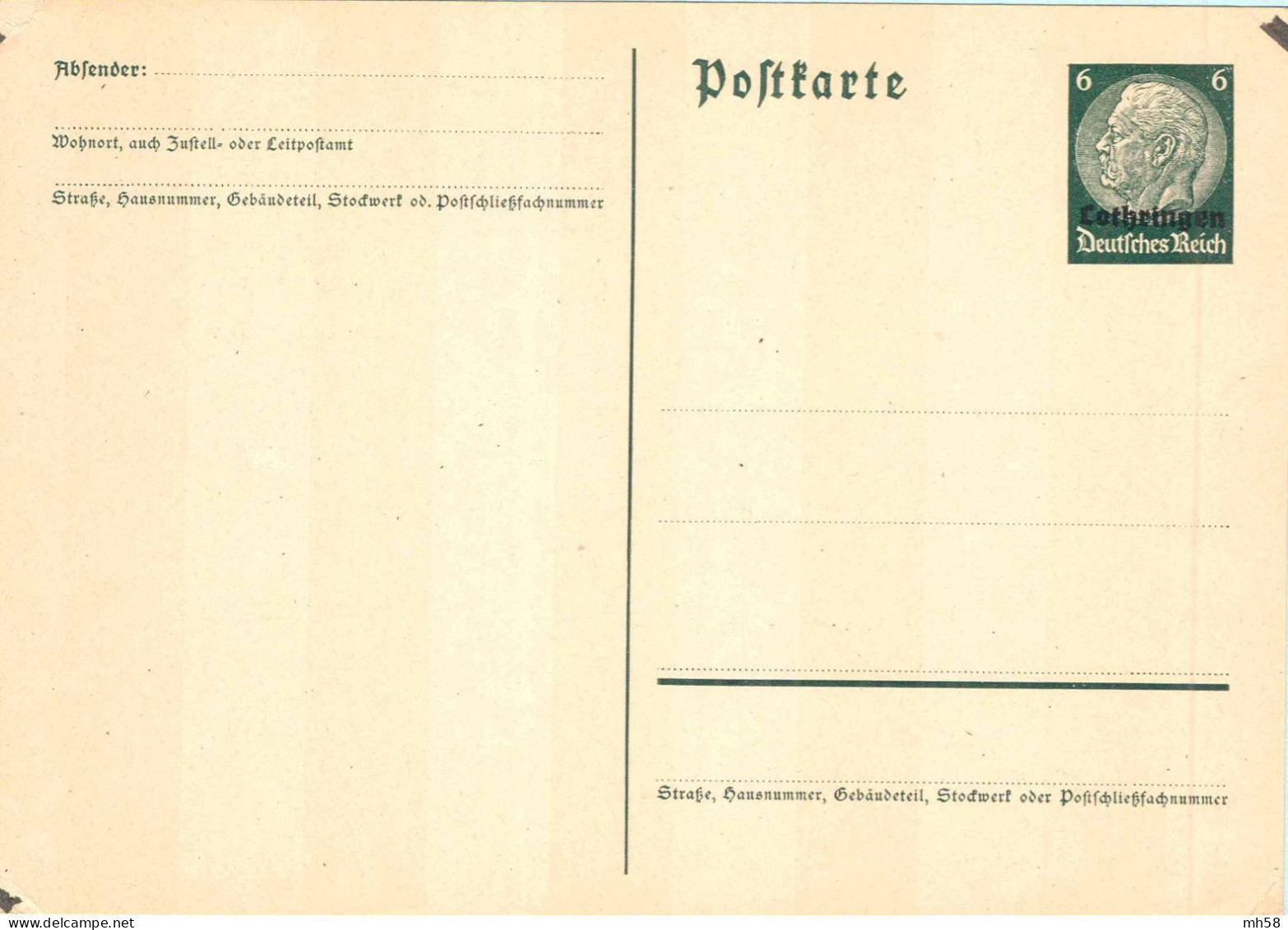 Entier ALSACE-LORRAINE - Lot 2 Cartes Neuves Surch. Elsass Et Lothringen - 6pf Hindenburg - Other & Unclassified