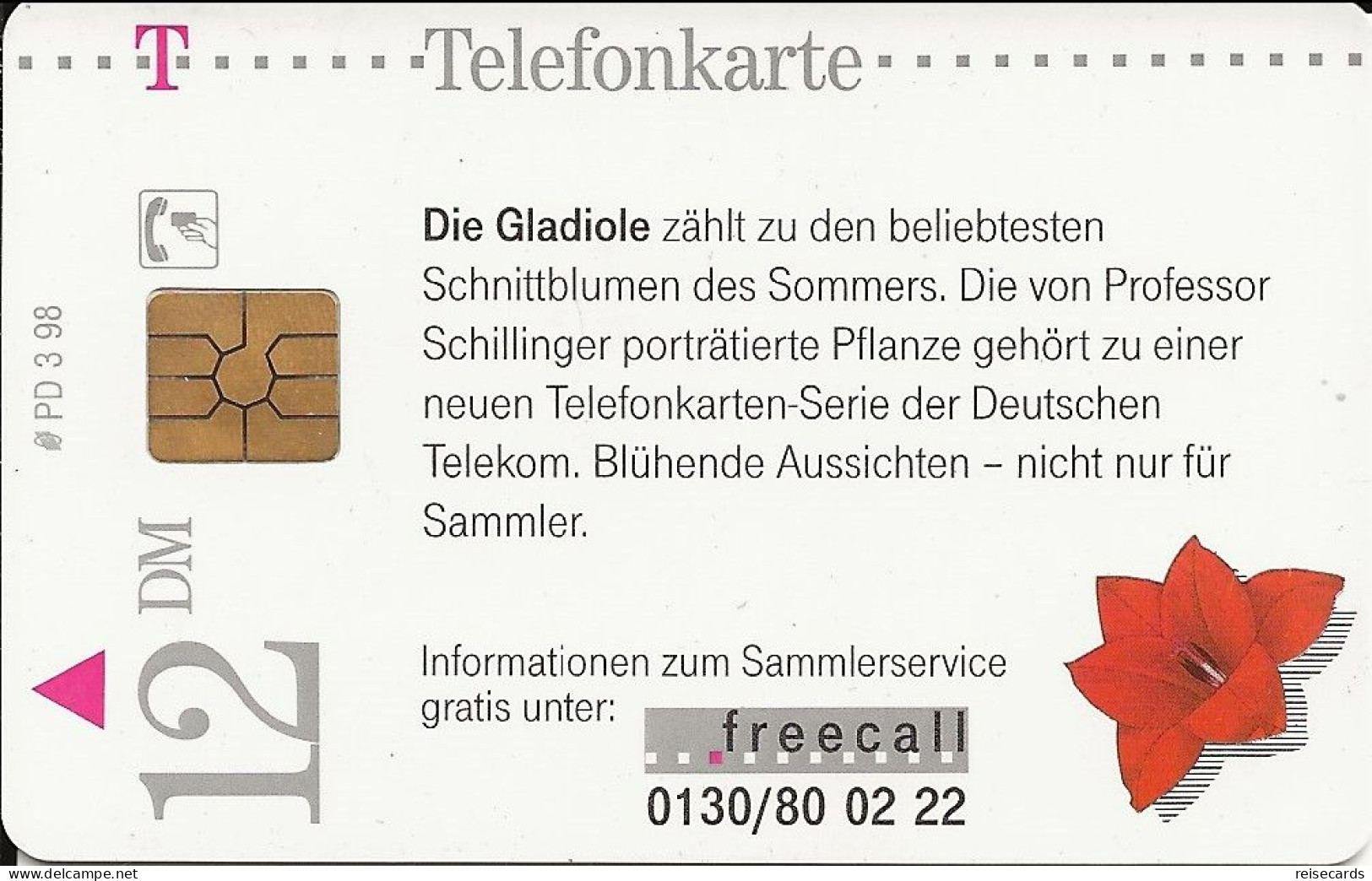 Germany: Telekom PD 3 98 Blume Gladiole - P & PD-Series : D. Telekom Till