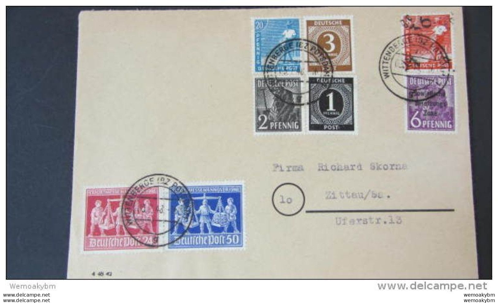 SBZ: Fern-Brief 10-fach MiF Mit 6 Pf SBZ-Aufdruck U. 8 Pf BZA 36 Wittenberg 3.7.48 Nach Zittau -Sammlerbeleg Knr:168 Ua. - Covers & Documents