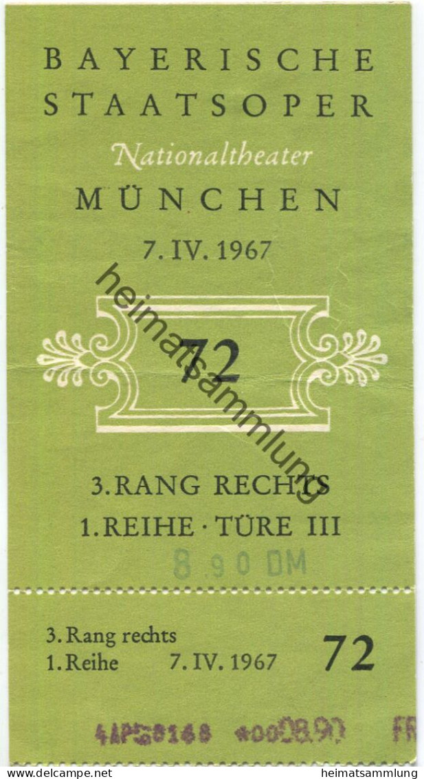 Deutschland - Bayerische Staatsoper - Nationaltheater München 1967 - Eintrittskarte - Tickets D'entrée