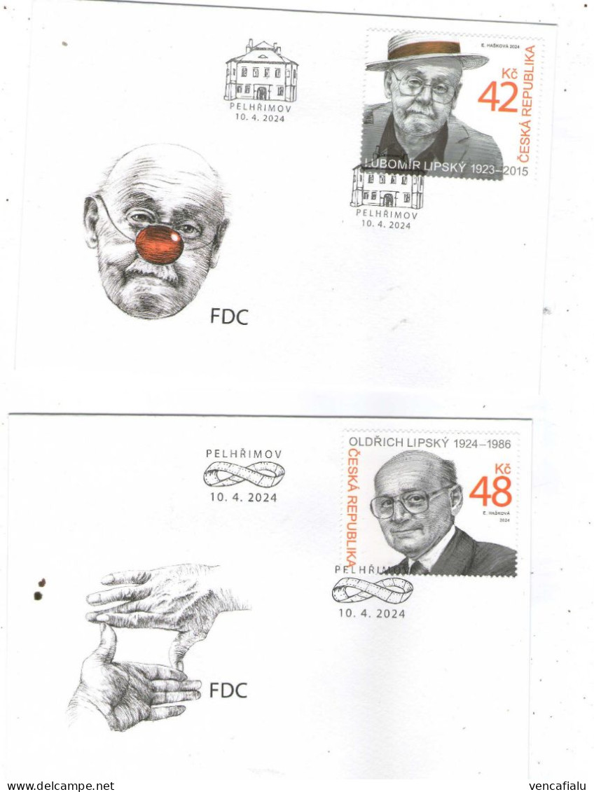 Czech Republic 2024 - Brothers Lipsky, Nice Czech Actor And Director, Set Of 2 FDC's - Teatro