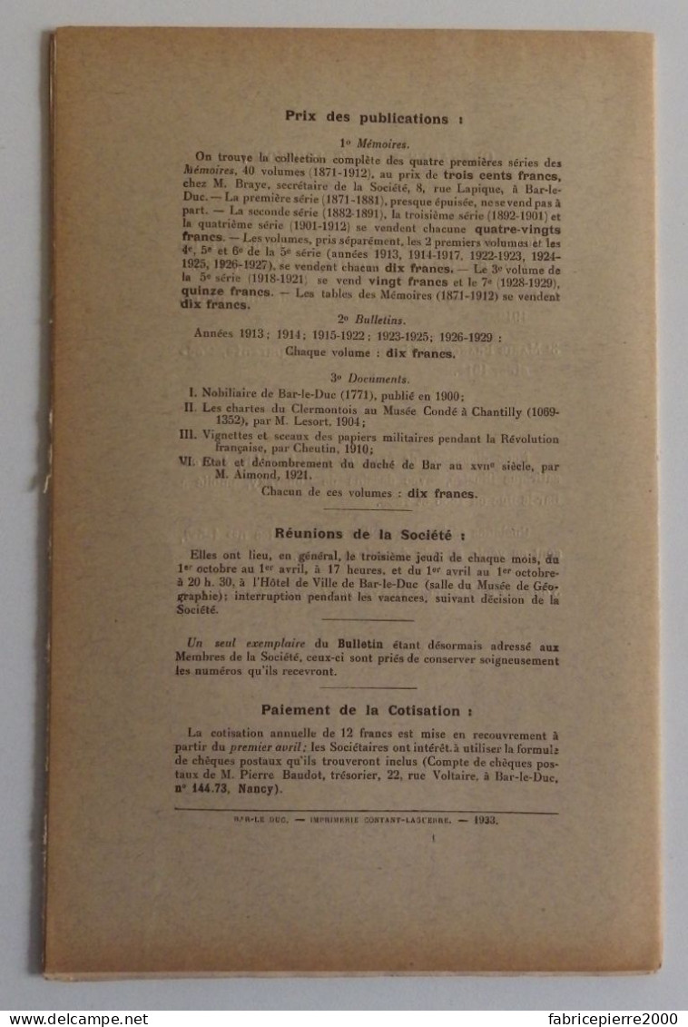 BULLETIN DE LA SOCIETE DES LETTRES SCIENCES ET ARTS DE BAR-LE-DUC Et Du Musée De Géographie 1932 N°1-2-3 TBE Meuse - Lorraine - Vosges