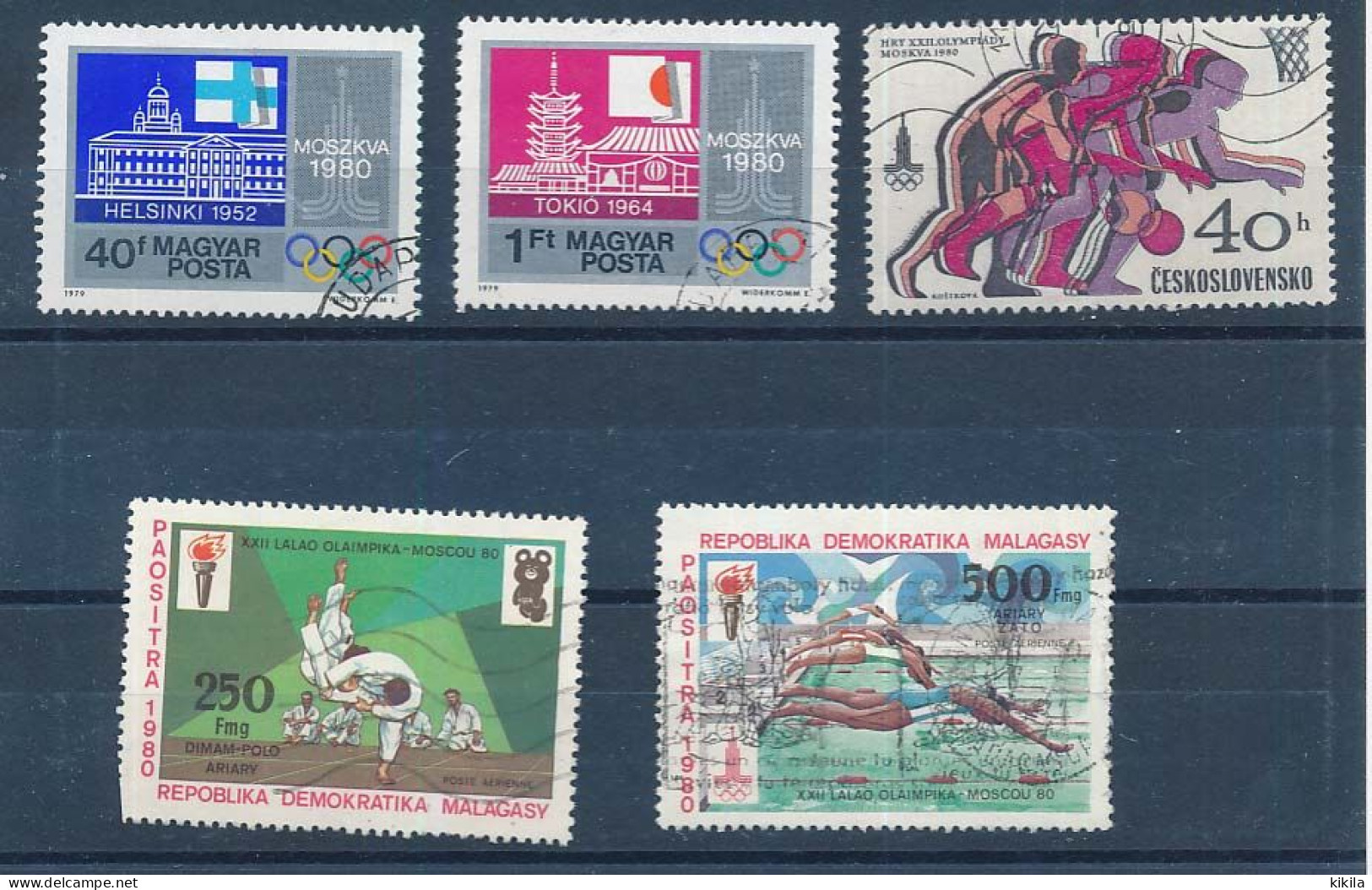 Lot De 5 Timbres Oblitérés JEUX OLYMPIQUES D'ETE MOSCOU 1980 X-6 Hongrie Tchécoslovaquie  Madagascar - Summer 1980: Moscow