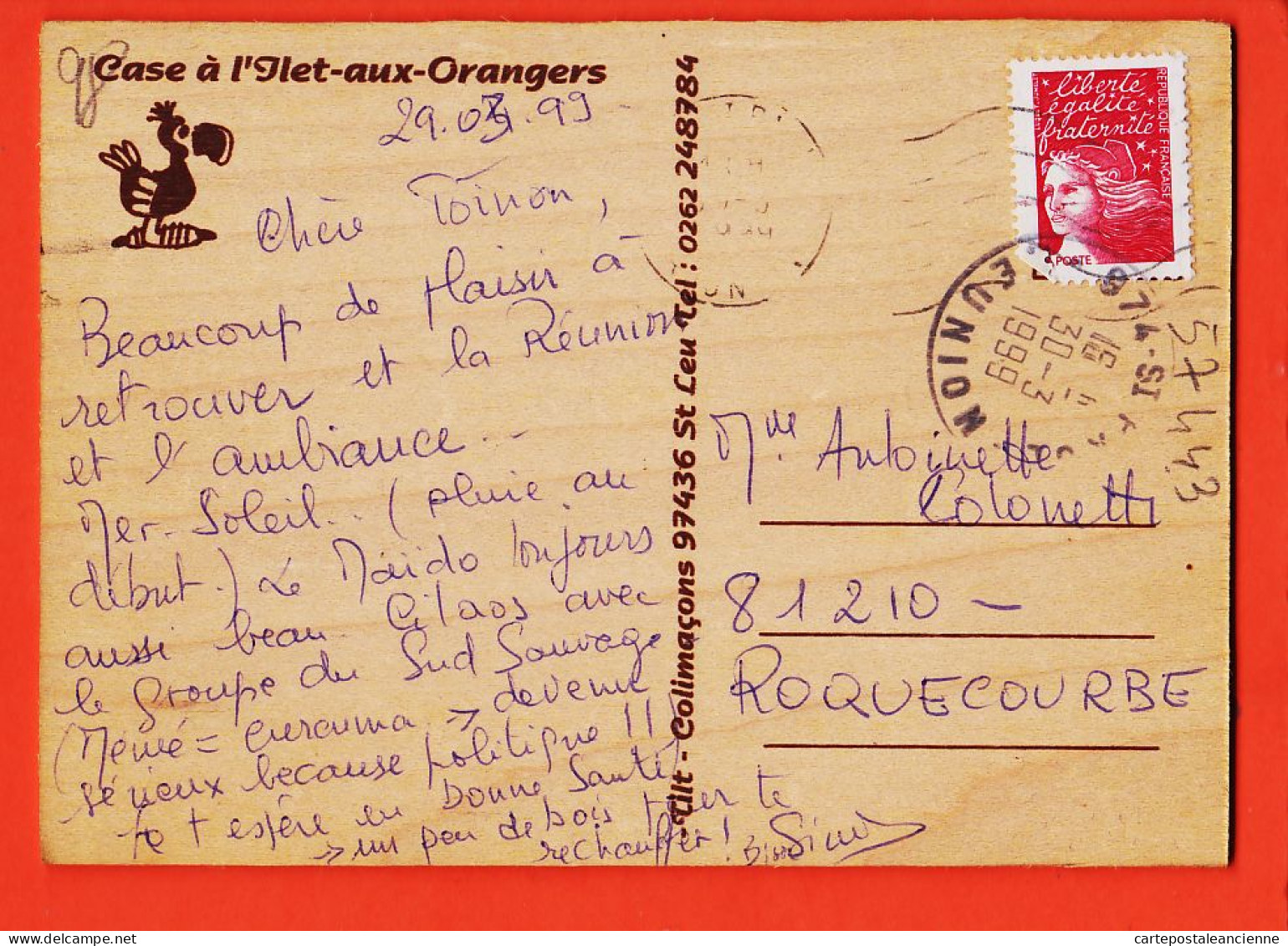 14922 /⭐ Carte Bois ILET-aux-ORANGERS Reunion Case 1993 à Antoinette COLONETTI Roquecourbe TILT COLIMACONS Saint-Leu - Autres & Non Classés