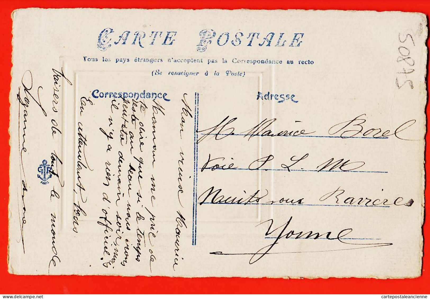 14980 /⭐ T.B Carte Ajouti Central Détouré Couple 1912 à Maurice BOREL Voie P.L.M Nuits Sous Ravières Yonne / G.P ANCRE - Couples