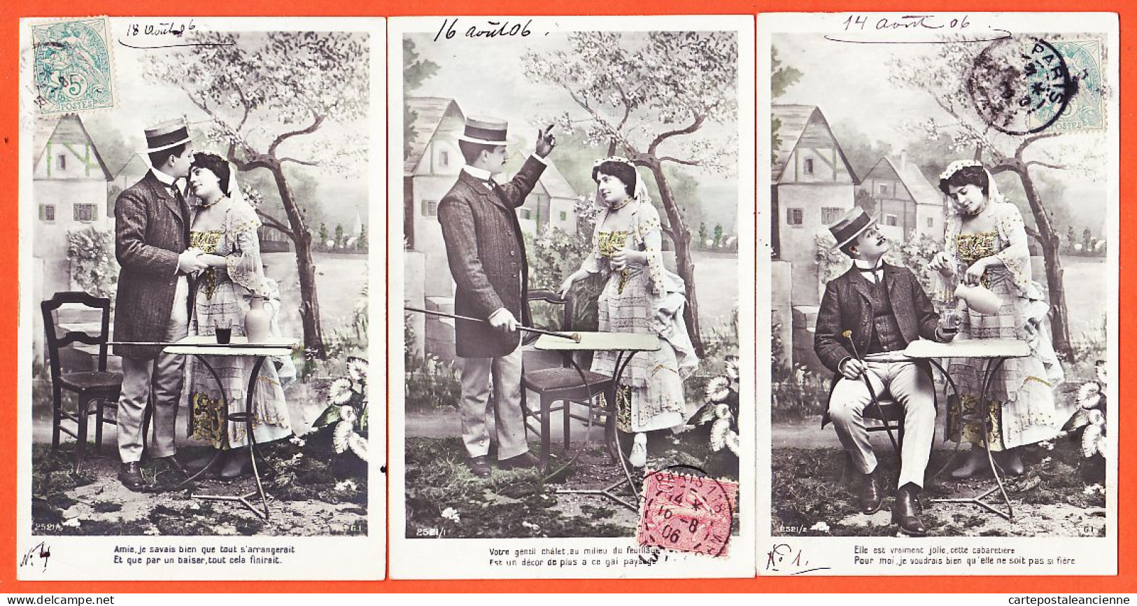 14976 /⭐ Série 3 CPA Assorties Série G.I 2521 CABARETIERE Aout 1906 à Suzette CORBET Avenue Embarcadere Cabourg - Couples