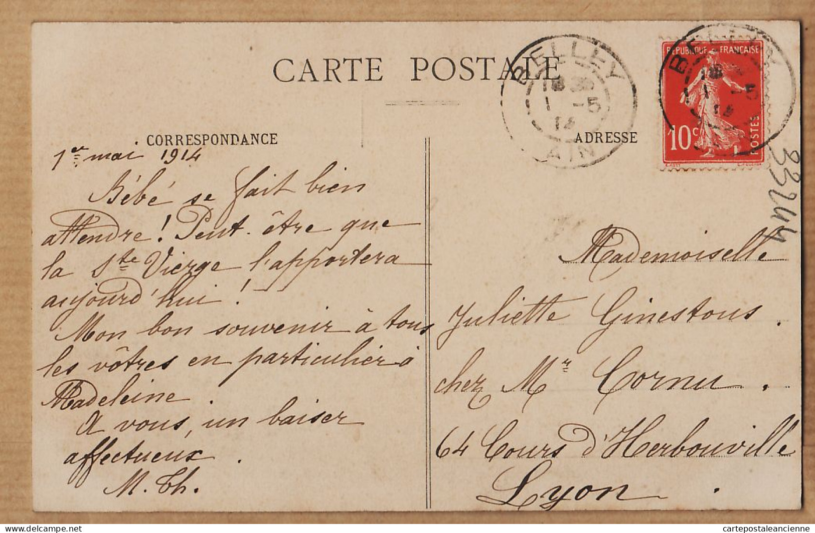 14501 / Photo-Editeur BERNARD - BELLEY Vue Générale 1er Mai 1904 à Juliette GINESTOUS Chez CORNU Cours Herbouville Lyon - Belley