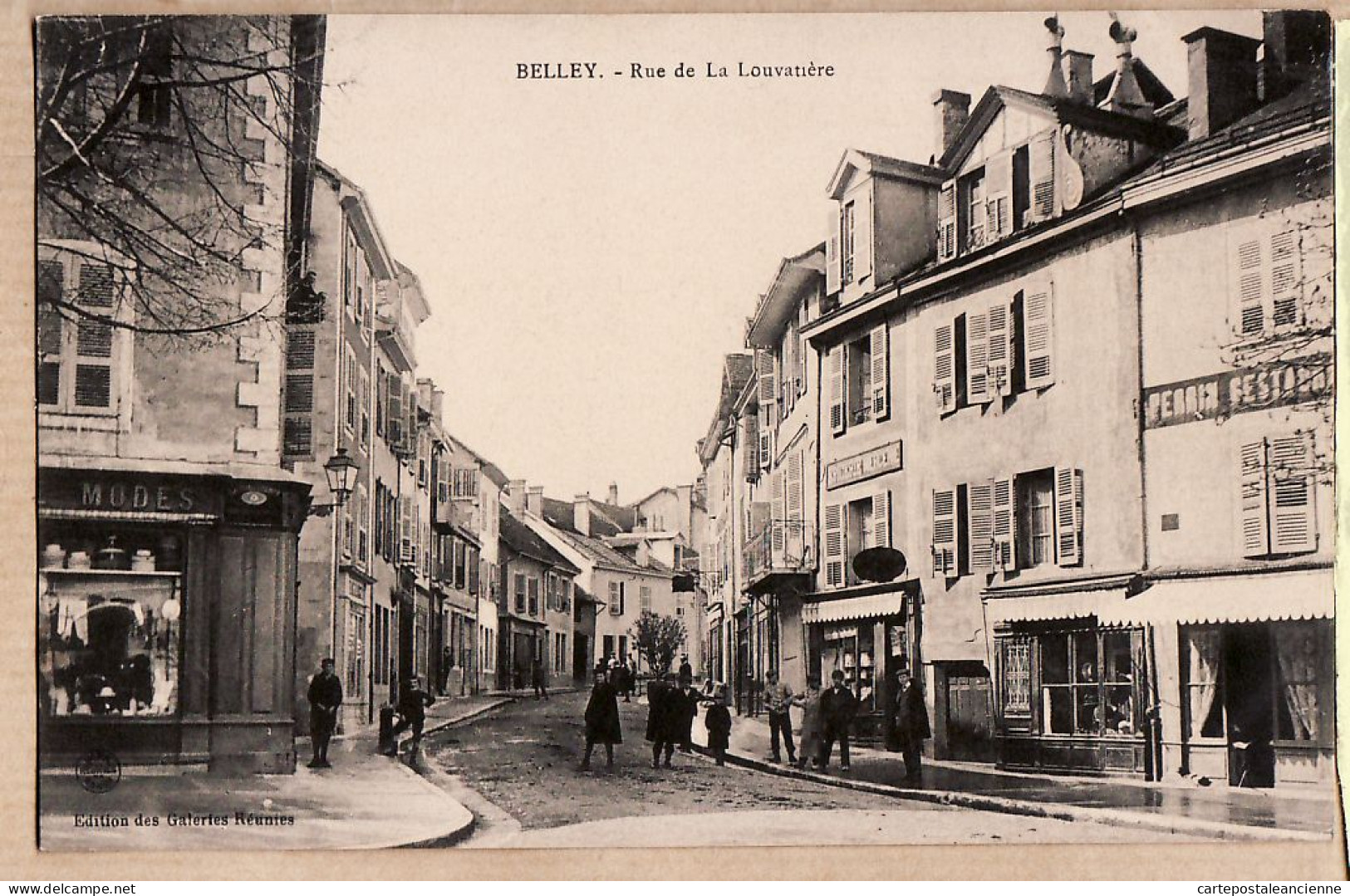 14511 / Edition Des Galeries Réunies- BELLEY Ain Restaurant PERRIN Epicerie-Mercerie Scène De Rue De LA LOUVATIERE 1910s - Belley