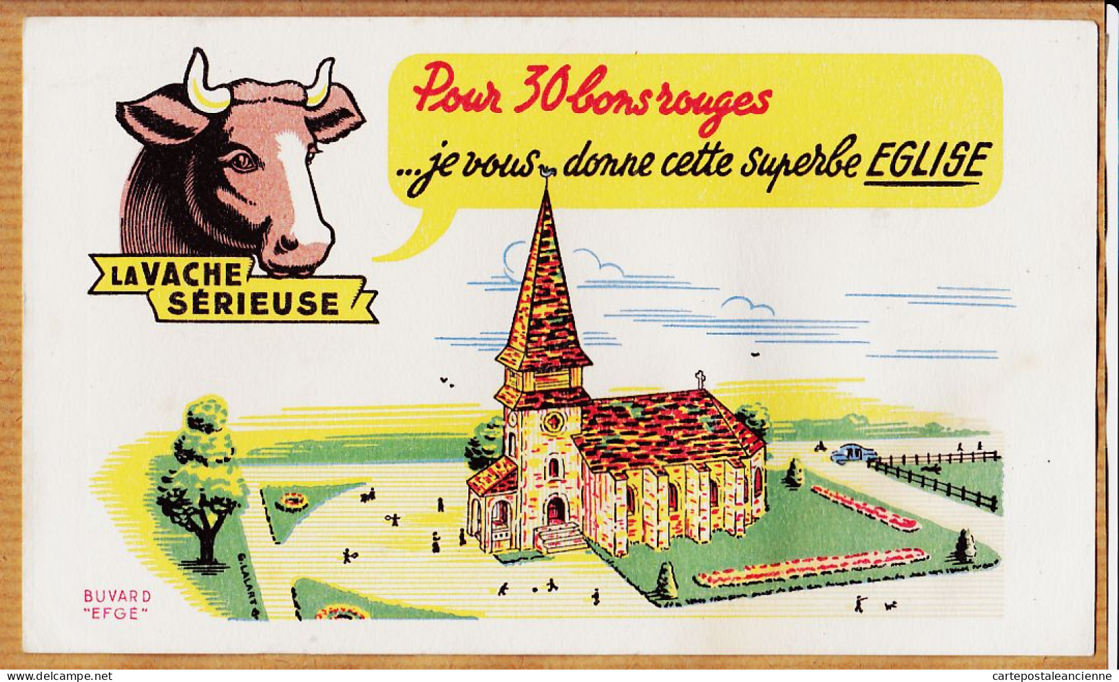 14851 / ⭐ LA VACHE SERIEUSE Crème Double Crème De Gruyère Pour 30 Bons Cette Superbe Eglise / Buvard EFGE 1950s Cppub - Alimentaire