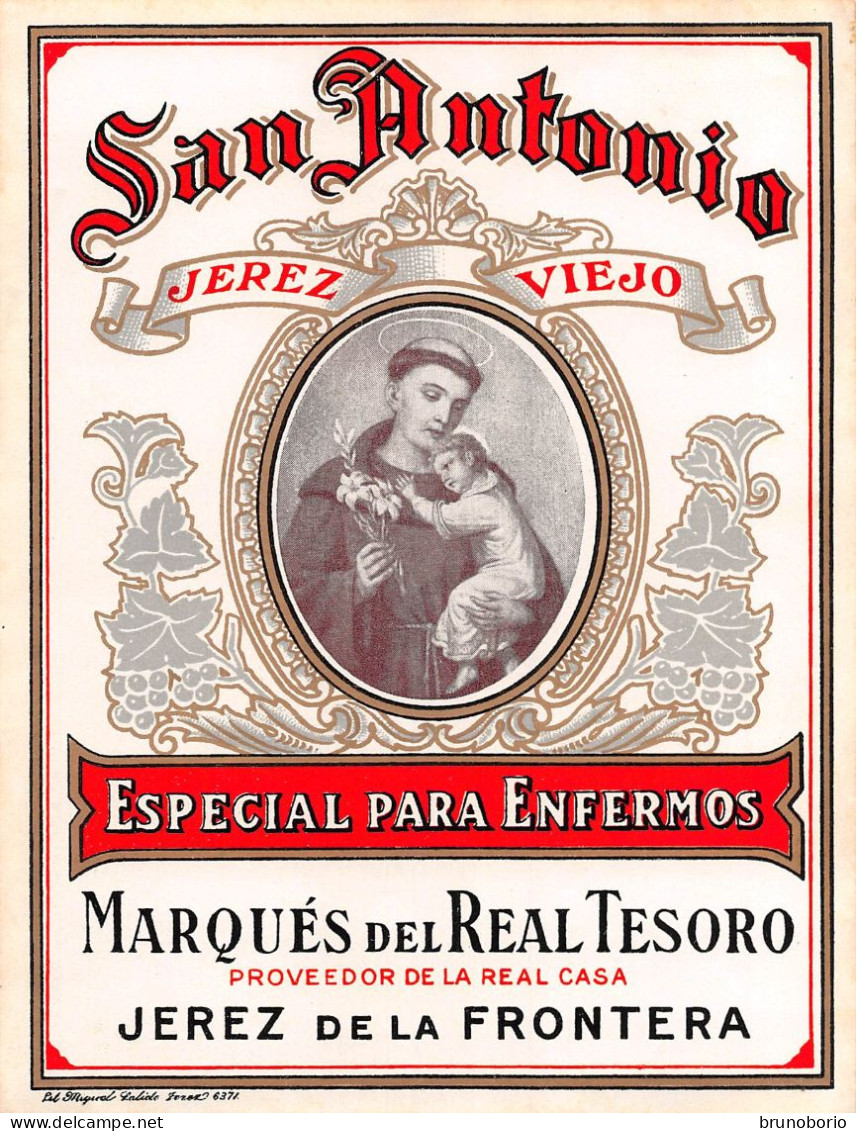 00055 "SAN ANTONIO - ESPECIAL PARA ENFERMOS - MARQUES DEL REAL TESORO - JEREZ DE LA FRONTERA"  ETICH RELIGIOSA  EFFIGE - Religiöses