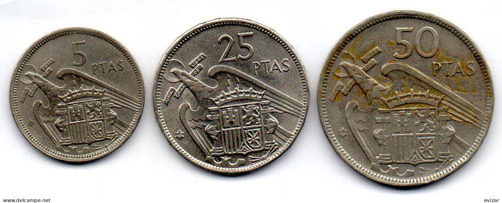 SPAIN, Set Of Three Coins 5, 25, 50 Pesetas, Copper-Nickel, Year 1957, KM # 786, 787, 788 - Otros & Sin Clasificación
