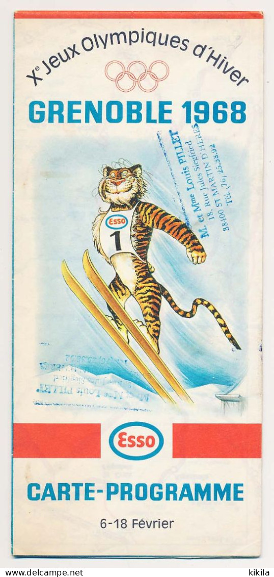 Carte - Programme Xèmes Jeux Olympiques D'Hiver GRENOBLE 1968  Olympic Games 68 Tigre ESSO (4) Dépliant 6 Volets Pliés* - Carte Stradali
