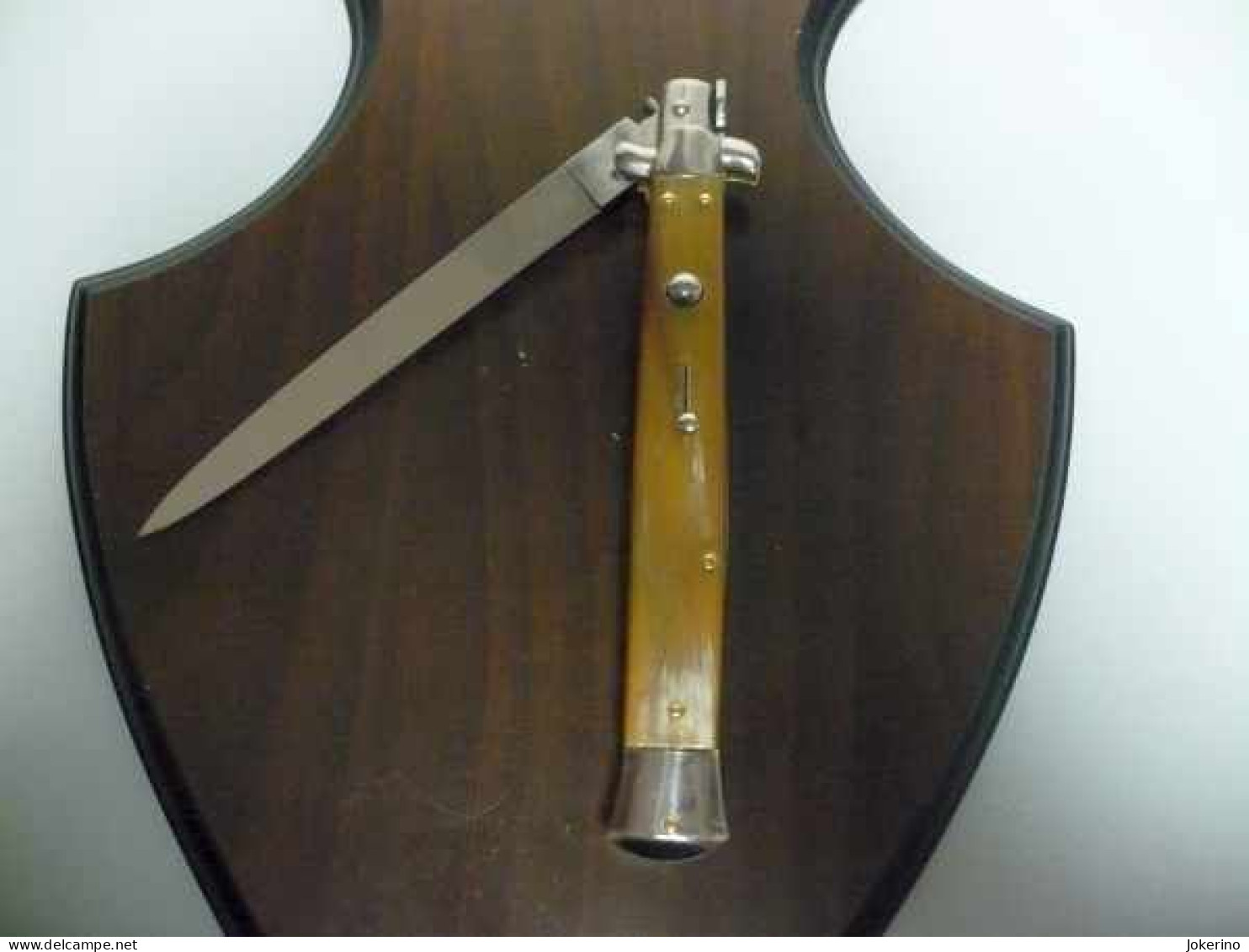 Coltello a scatto - italian stiletto 33 cm , impugniatura di bufalo chiaro -coltellerie artigianali Maniago Italy - 1