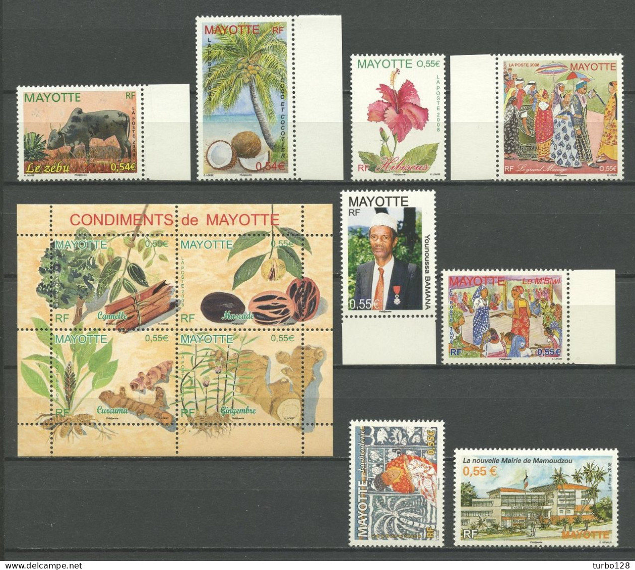 MAYOTTE 2008 Année Complète  N° 208/219 ** Neufs MNH  LUXE (Bloc RARE) C 58.20 € Full Year  Jahrgang Ano Completo - Unused Stamps