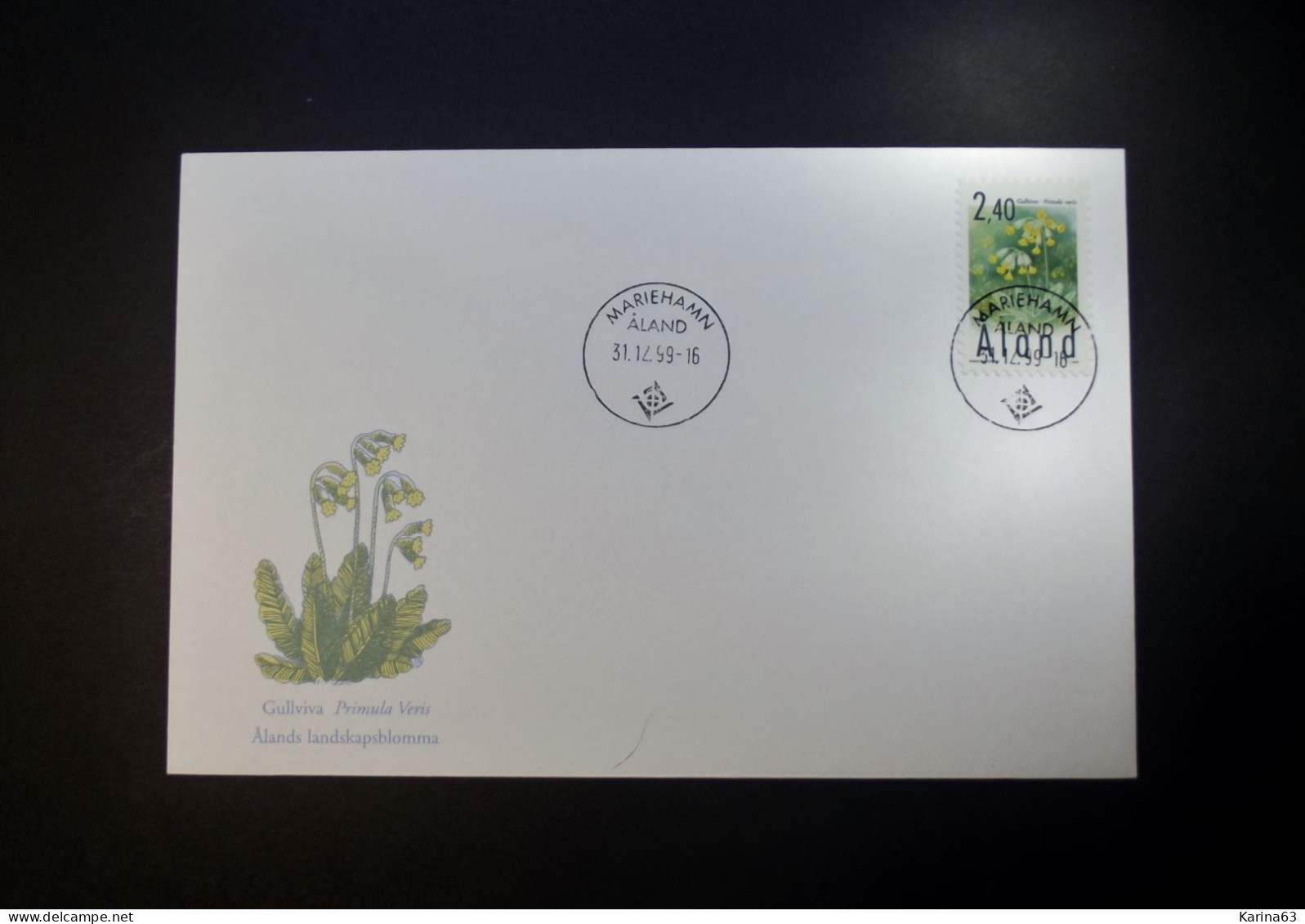 Aland - 1999 - Envelope - Cowslip Flower - Primula Stamp Mi 156 - Mariehamn - Aland - Aland