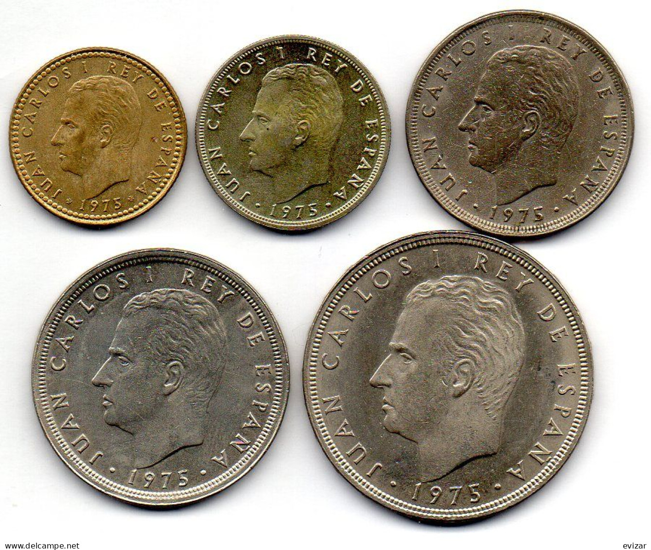 SPAIN, Set Of Five Coins 1, 5, 25, 50, 100 Pesetas, Copper-Nickel, Alum-Bronze, Year 1975, KM # 806, 807, 808, 809, 810 - Sonstige & Ohne Zuordnung