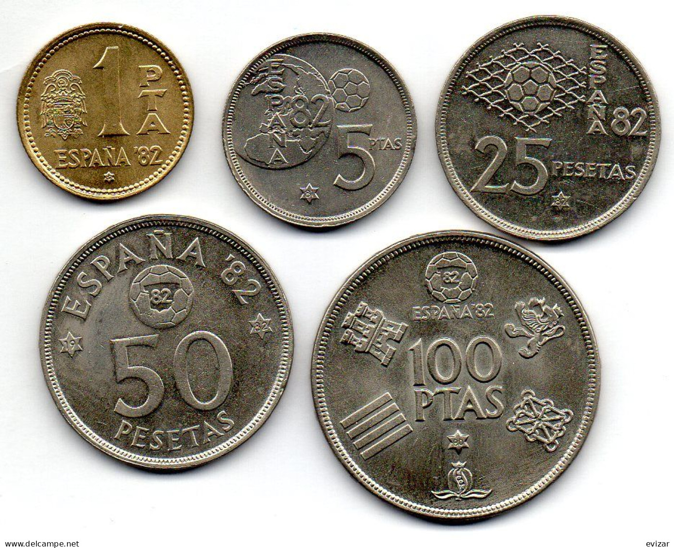 SPAIN, Set Of Five Coins 1, 5, 25, 50, 100 Pesetas, Copper-Nickel, Alum-Bronze, Year 1980, KM # 816, 817, 818, 819, 820 - Sonstige & Ohne Zuordnung