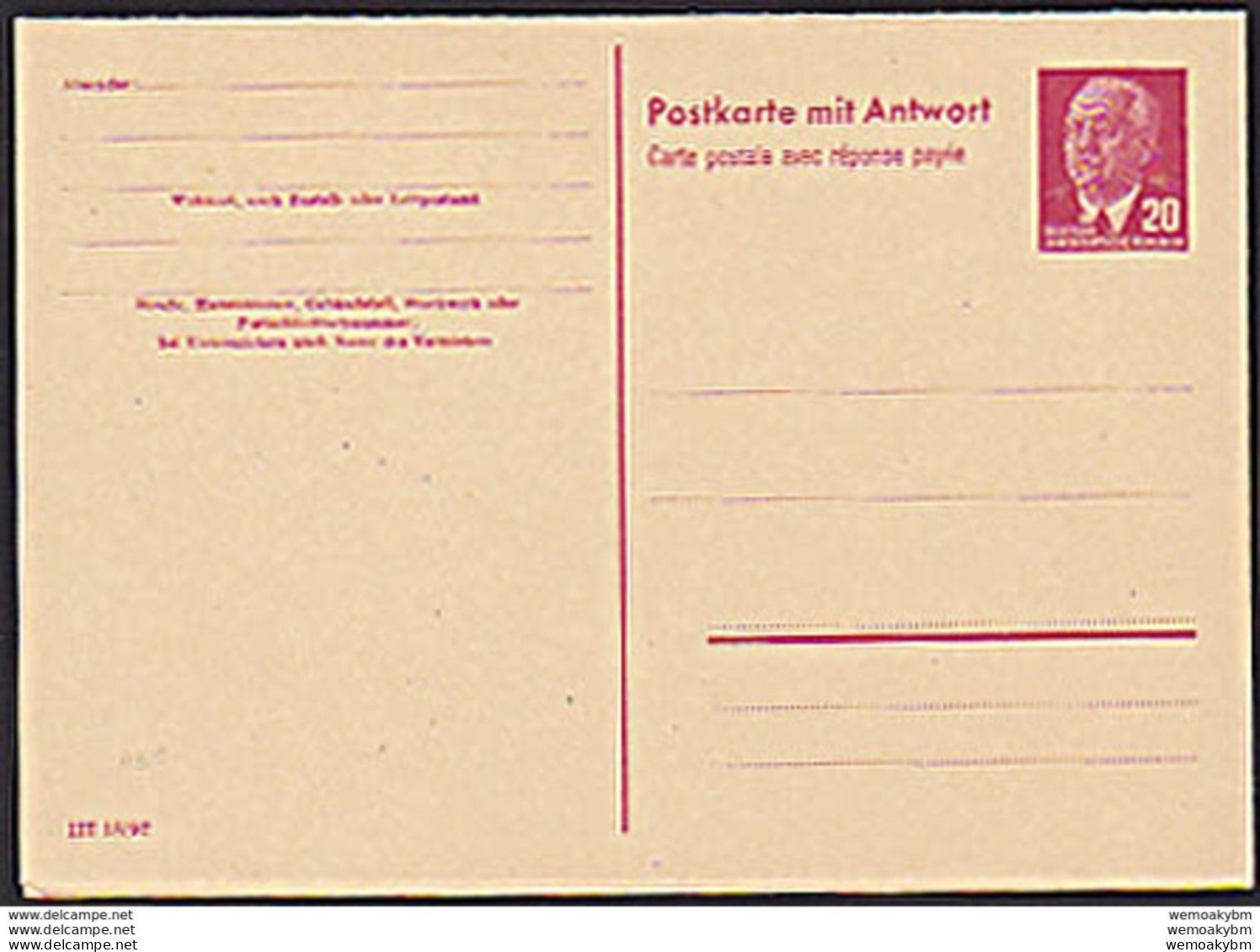 DDR: GA Doppel-Postkarte Mit 20 Pf. Wilhelm Pieck - Ungebraucht - Druckvermerk: III 18/97 Knr: P 55 - Cartes Postales - Neuves