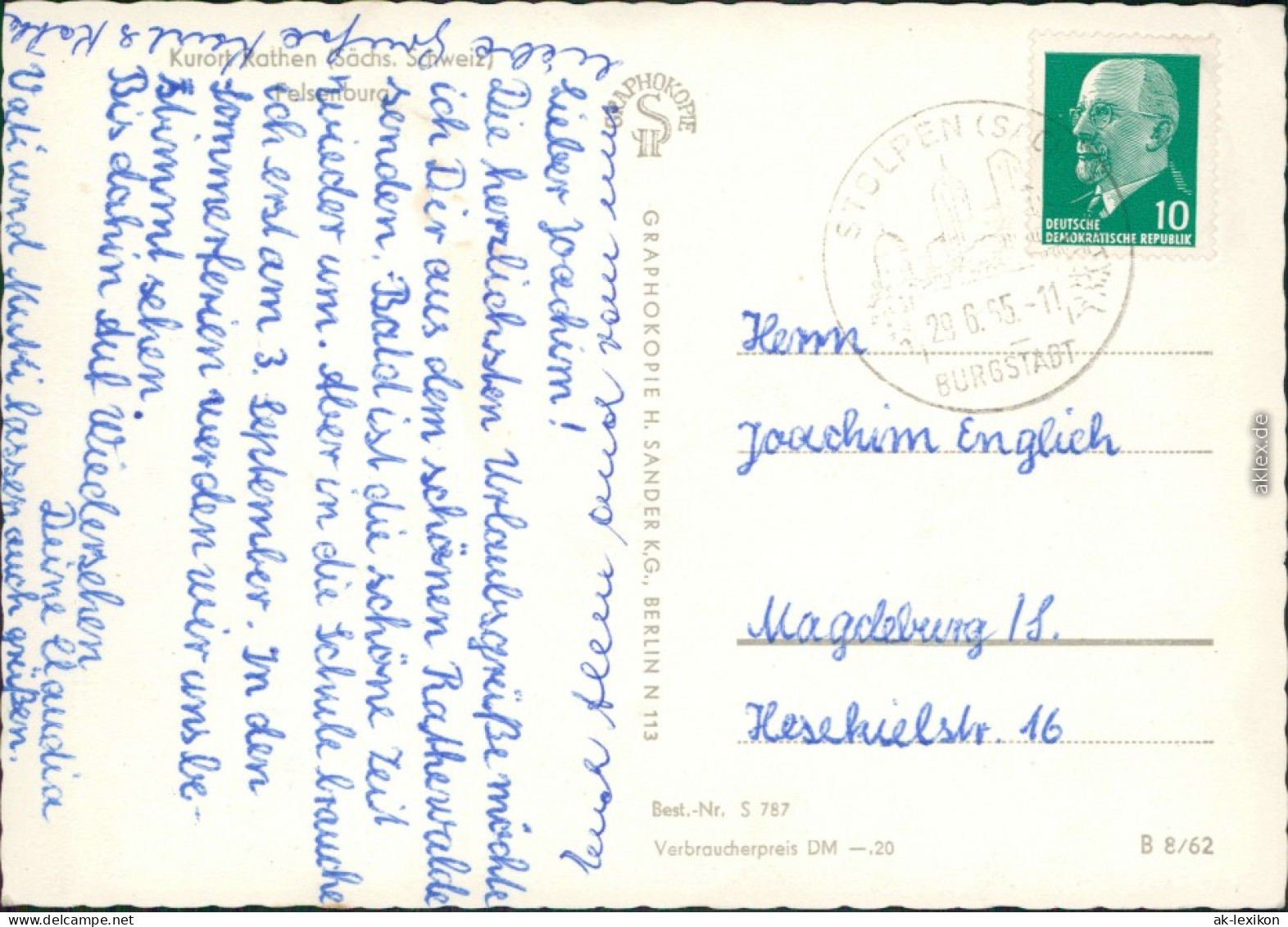 Ansichtskarte Rathen Felsenburg 1962 - Rathen