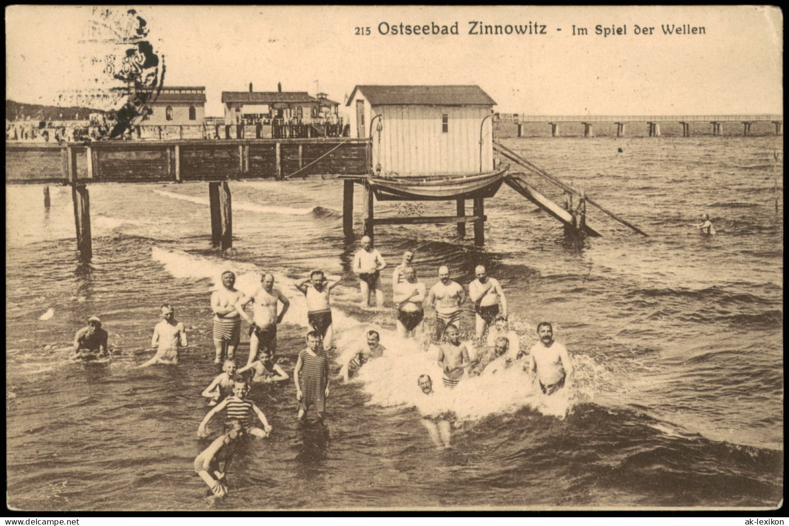 Ansichtskarte Zinnowitz Strandbrücke - Männer Beim Wasserspiel 1917 - Zinnowitz