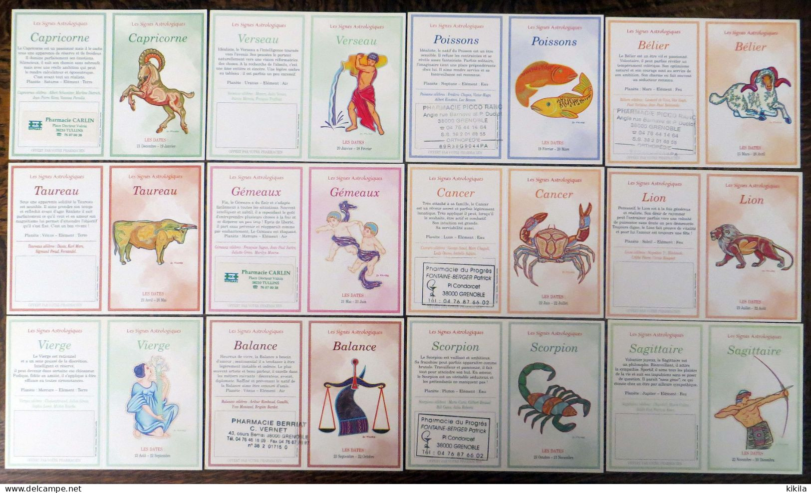 12 Calendriers De Poche 2001 Les 12 Signes Du Zodiaque Horoscope Astrologie Illustrateur D. FAIVRE Laboratoires Paul * - Small : 1991-00