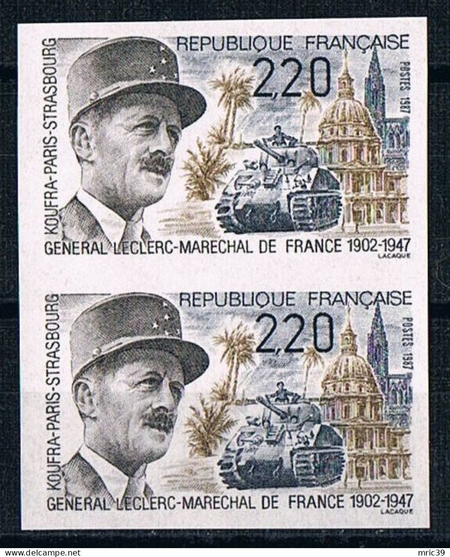 France 1987 N° 2499 Paire  Non Dentelé  IMP Neuf MNH ** Général Leclerc - 1981-1990