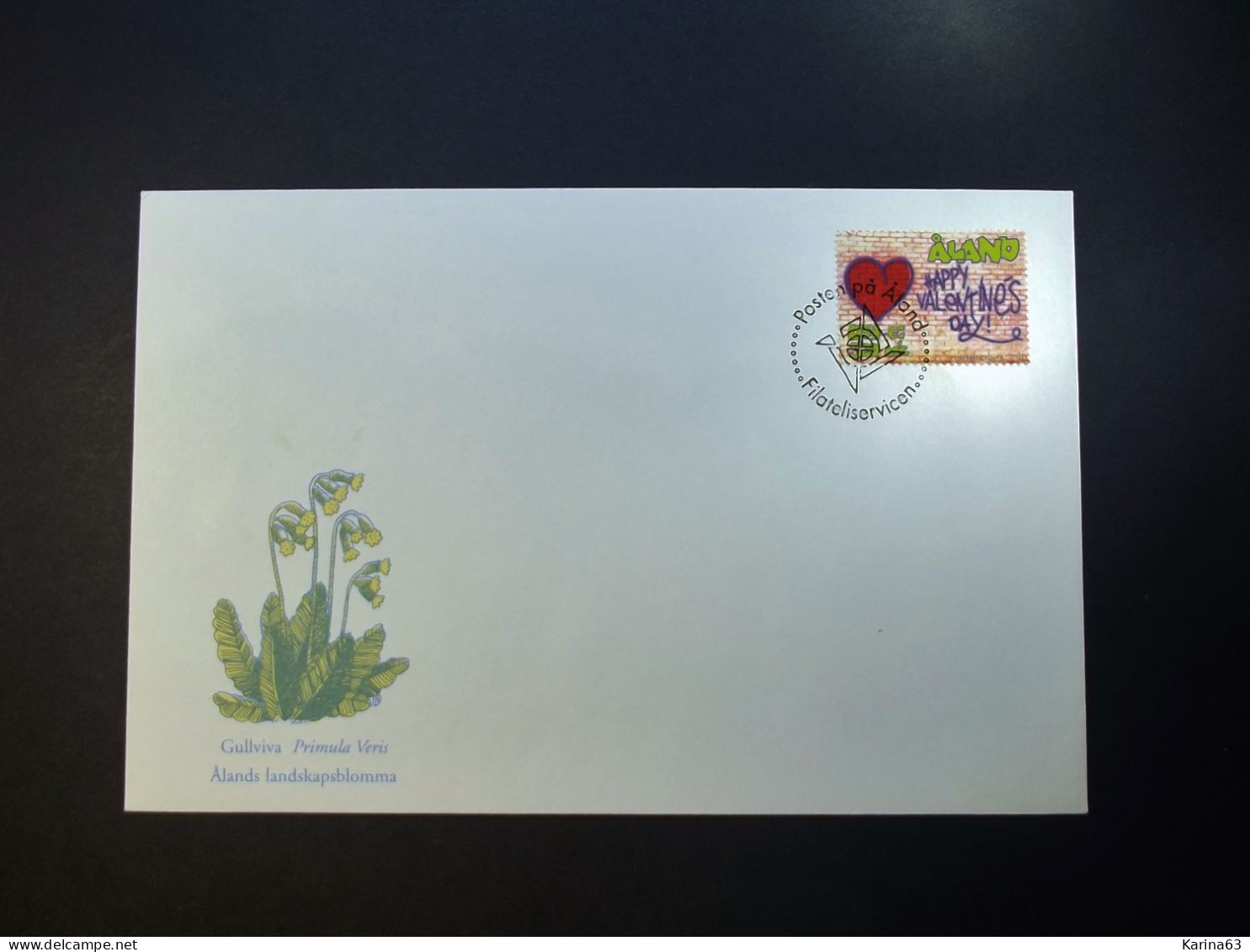 Aland - 2001 - Envelope - Stamp N°190 ** (2001) Saint Valentin On Primula Flower Envelope - Filateliservicen - Aland