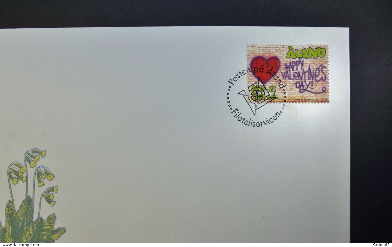 Aland - 2001 - Envelope - Stamp N°190 ** (2001) Saint Valentin On Primula Flower Envelope - Filateliservicen - Aland