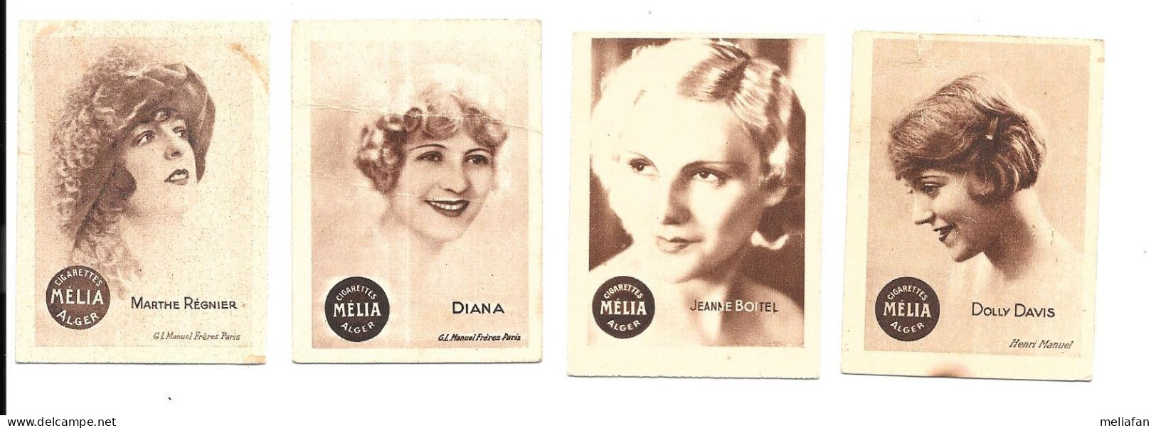 GF2179 - CARTES CIGARETTES MELIA - JEANNE BOITEL - DIANA - DOLLY DAVIS - MARTHE REGNIE - Melia