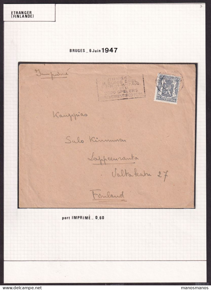 DDFF 903 -- Collection Petit Sceau De L' Etat - IMPRIME 60 C. BRUGGE 1947 Vers La Finlande - TB Destination - 1935-1949 Klein Staatswapen