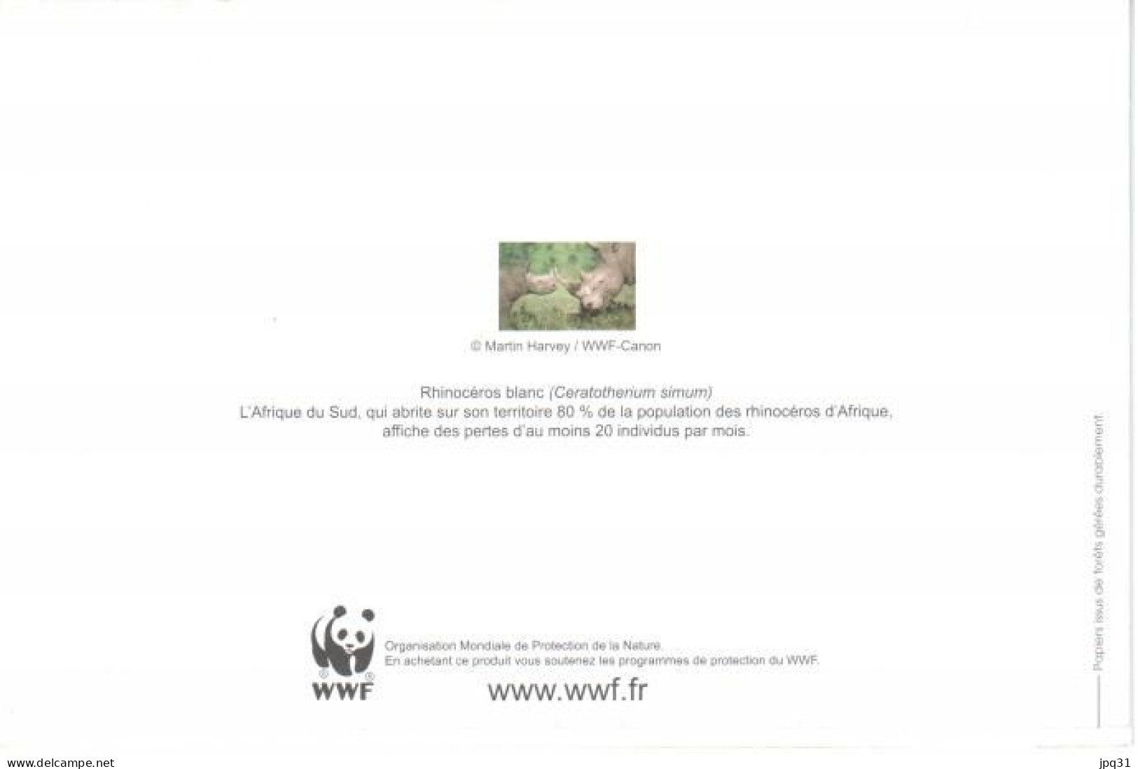 Carte Double WWF Rhinocéros Blanc - Rhinocéros