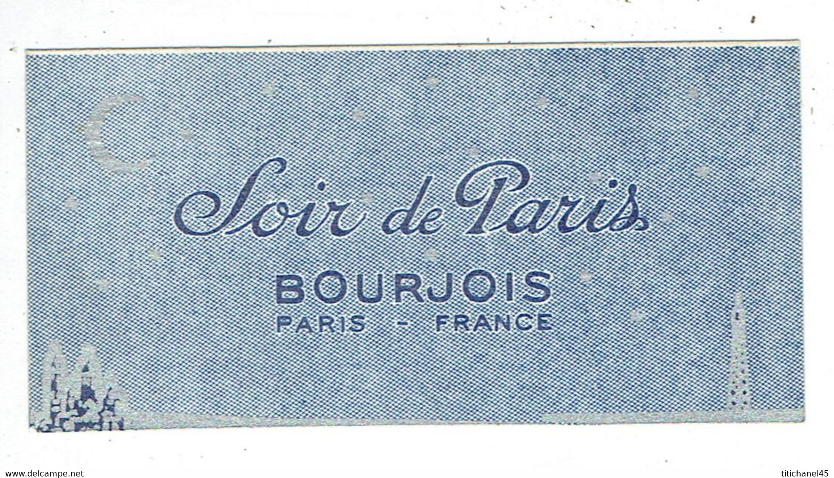 Carte Parfum  SOIR DE PARIS De BOURJOIS - Variante : Format Plus Petit Et Coins Droits - Désiré MARTIN à NAMUR - Anciennes (jusque 1960)
