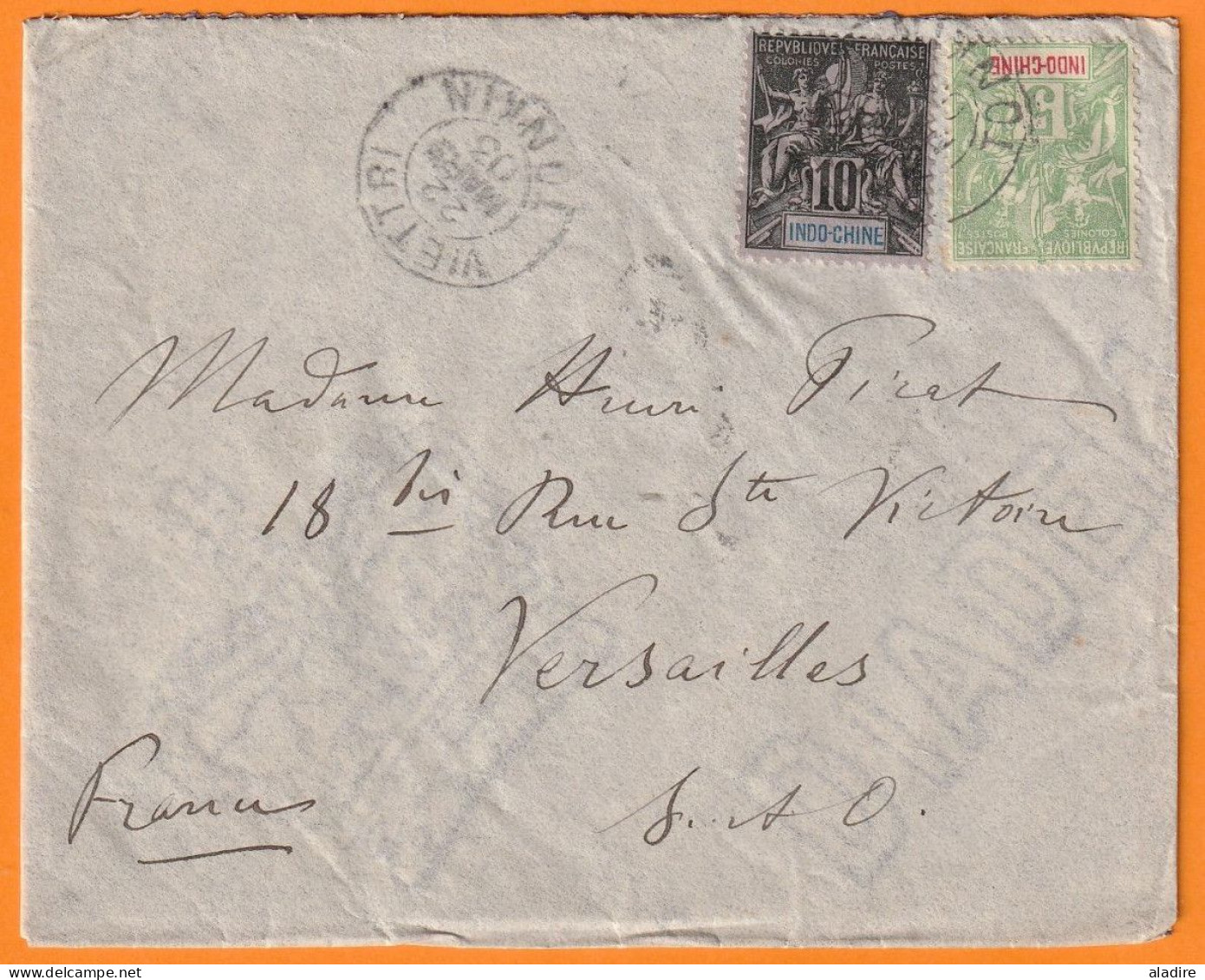 1903 - 5 C & 10 C Groupe Sur Enveloppe De VIETTRI Vers VERSAILLES Via Hanoi Et Saigon Par Fleuve Rouge & Chaloupe - Lettres & Documents