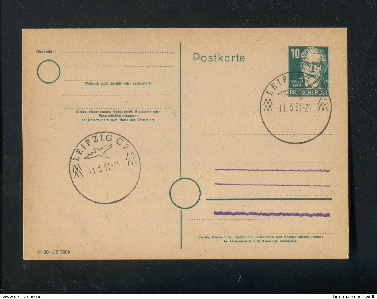 "SBZ" 1951, Postkarte Mi. P 35/05 (M 301 C 7989) SSt. "LEIPZIG" (B1065) - Postal  Stationery