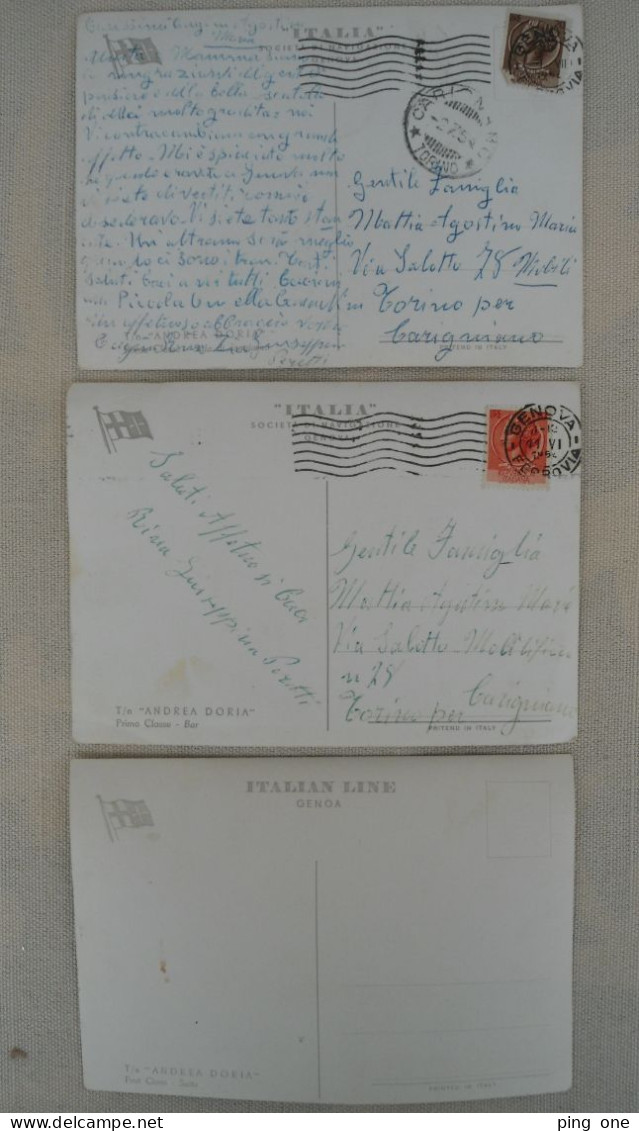 T/N ANDREA DORIA TURBONAVE LOTTO 3 CARTOLINE POSTALI B/N INTERNO NAVE CIRCOLATE ANNO 1954 - Collections & Lots