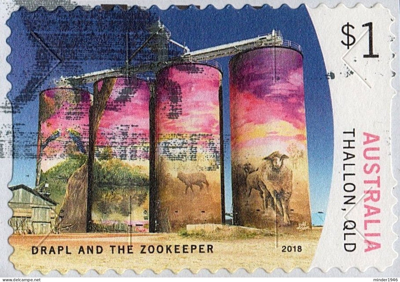 AUSTRALIA 2018 $1 Multicoloured, Silo Art-Draper & The Zookeeper, Thallon Queensland Die-Cut Self Adhesive FU - Usati