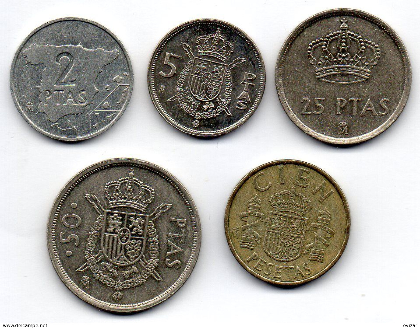 SPAIN, Set Of Five Coins 2, 5, 25, 50, 100 Pesetas, Copper-Nickel, Alum-Bronze, Year 1982, KM # 822, 823, 824, 825, 826 - Autres & Non Classés