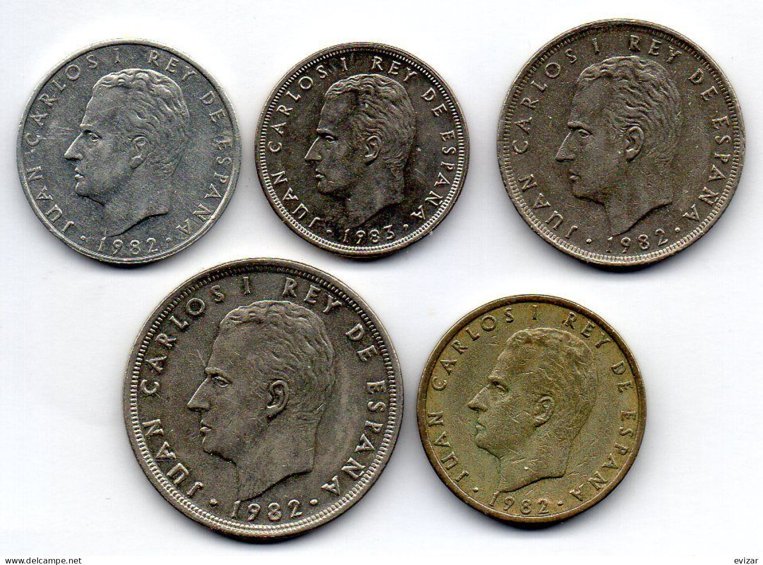 SPAIN, Set Of Five Coins 2, 5, 25, 50, 100 Pesetas, Copper-Nickel, Alum-Bronze, Year 1982, KM # 822, 823, 824, 825, 826 - Other & Unclassified