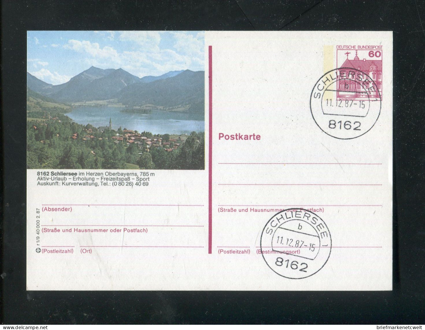 "BUNDESREPUBLIK DEUTSCHLAND" 1987, Bildpostkarte Mit Bildgleichem Stempel Ex "SCHLIERSEE" (B1070) - Cartes Postales Illustrées - Oblitérées