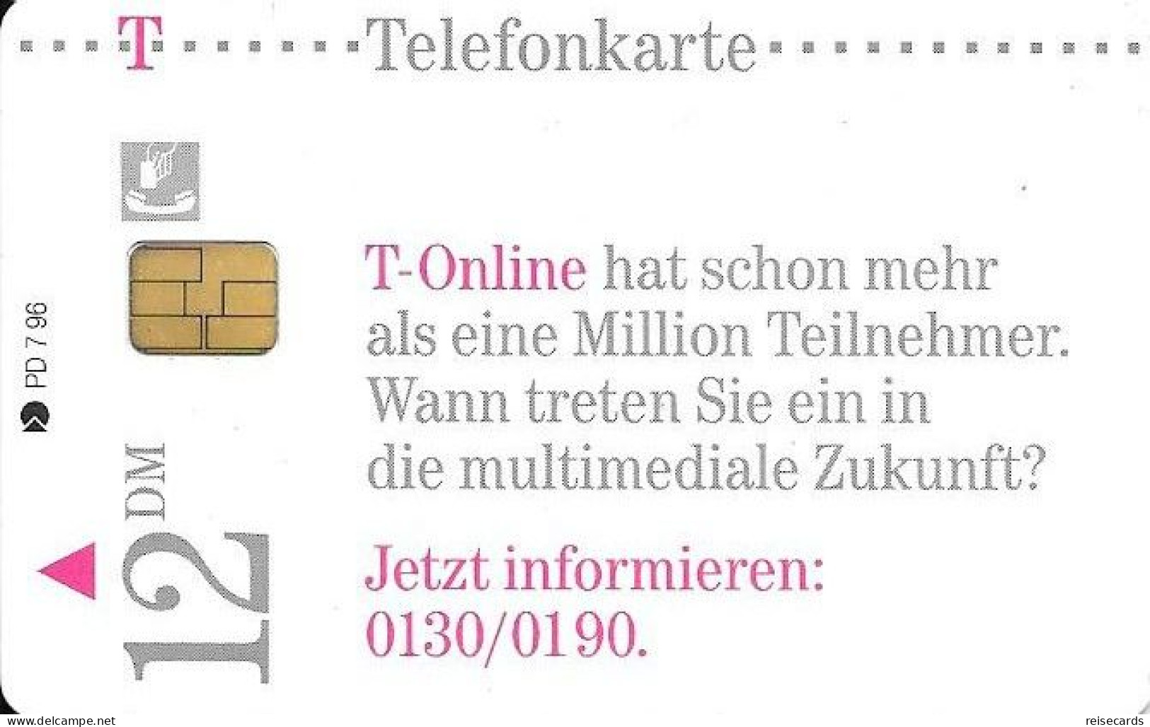 Germany: Telekom PD 7 96 T-Online-Dienst - P & PD-Series: Schalterkarten Der Dt. Telekom