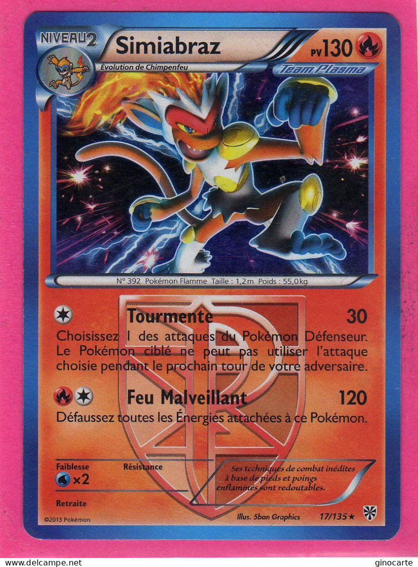 Carte Pokemon Francaise 2013 Noir Et Blanc Tempete Plasma 17/135 Simiabraz 130pv Neuve - Noir & Blanc