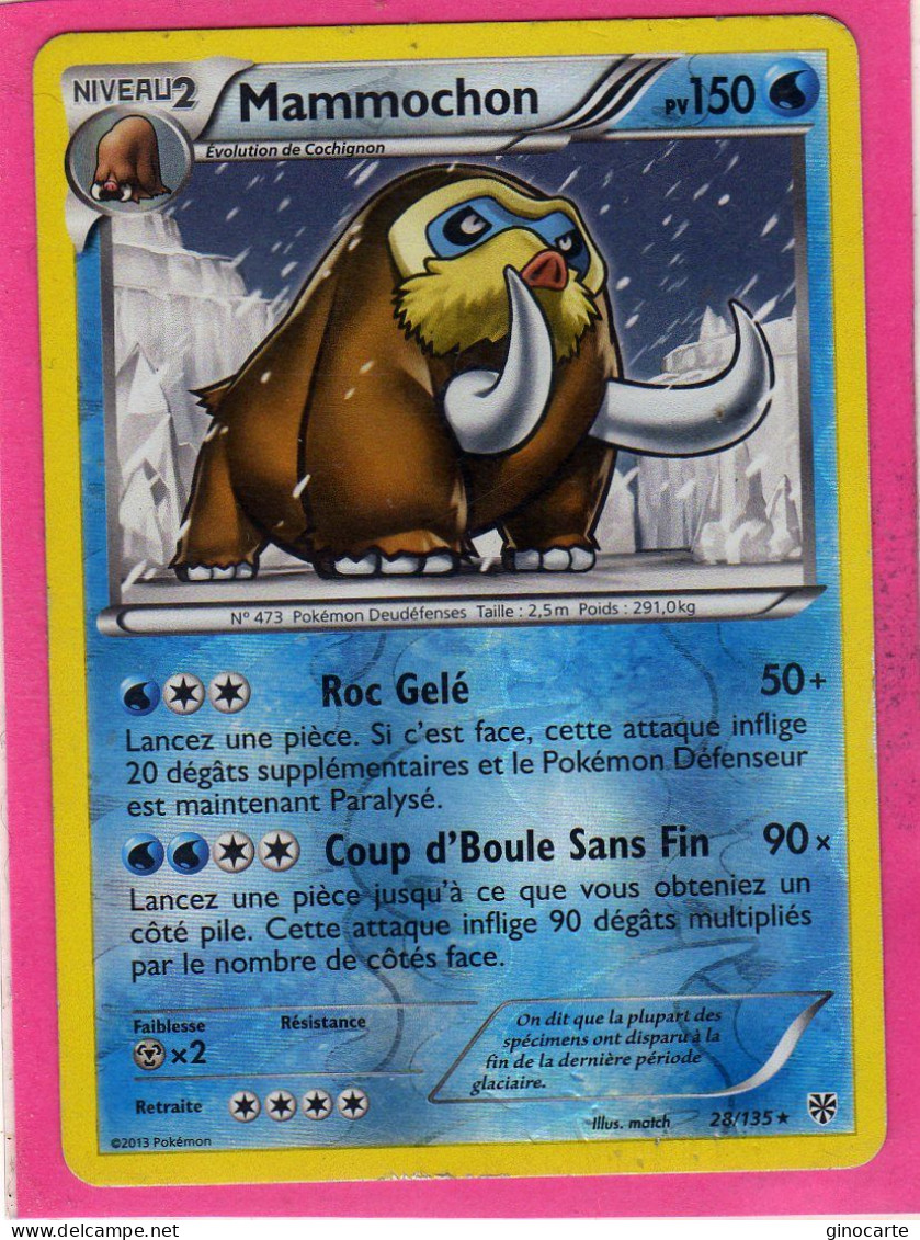 Carte Pokemon Francaise 2013 Noir Et Blanc Tempete Plasma 28/135 Mammochon 150pv Reverse Bon Etat - Noir & Blanc