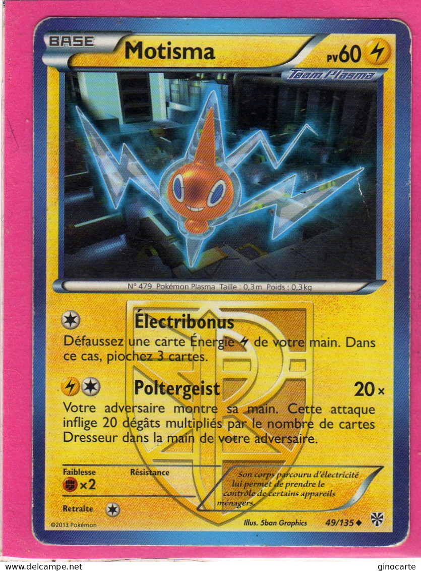 Carte Pokemon Francaise 2013 Noir Et Blanc Tempete Plasma 49/135 Motisma 60pv Occasion - Negro Y Blanco