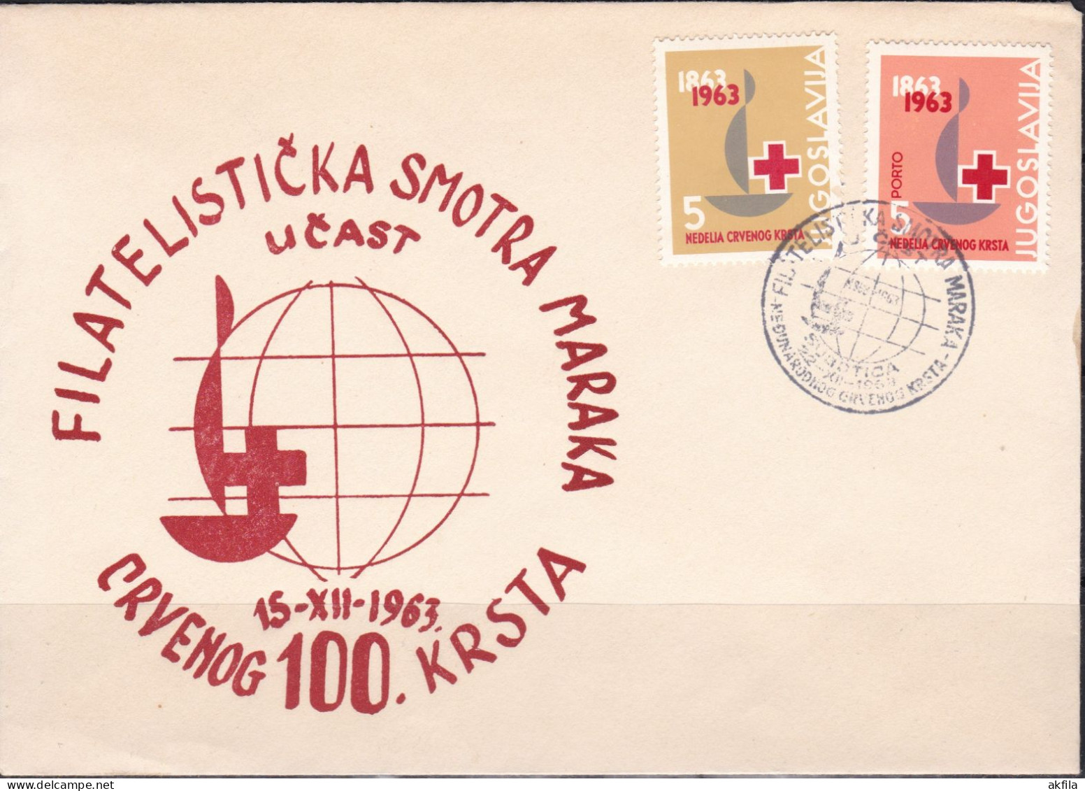 Yugoslavia 1963 100 Years Of The Red Cross Commemorative Envelope - Oblitérés